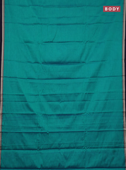 Narayanpet cotton saree teal green and navy blue with plain body and small thread woven border