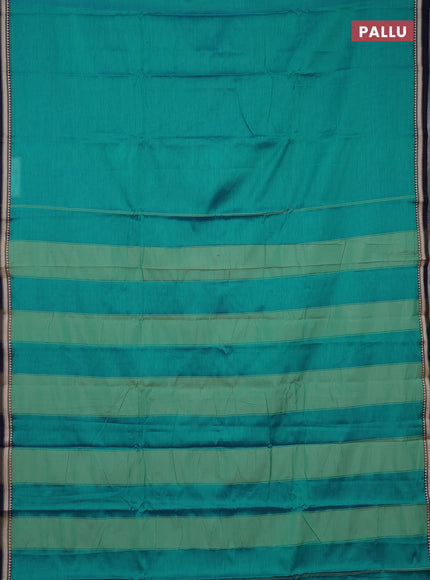Narayanpet cotton saree teal green and navy blue with plain body and small thread woven border