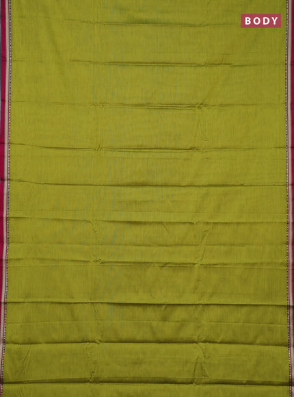 Narayanpet cotton saree lime green and pink with plain body and small thread woven border