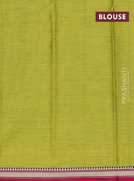 Narayanpet cotton saree lime green and pink with plain body and small thread woven border