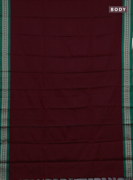 Narayanpet cotton saree deep maroon and green with plain body and small thread woven border