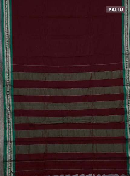 Narayanpet cotton saree deep maroon and green with plain body and small thread woven border