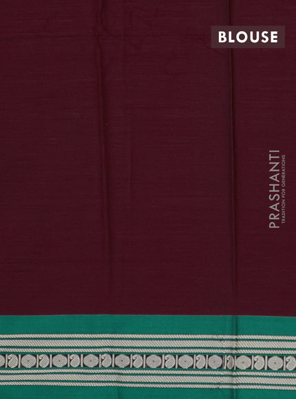 Narayanpet cotton saree deep maroon and green with plain body and small thread woven border
