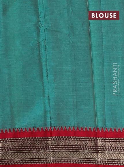 Narayanpet cotton saree green and maroon with plain body and temple design zari woven border