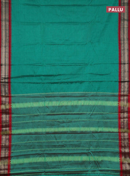 Narayanpet cotton saree green and maroon with plain body and temple design zari woven border
