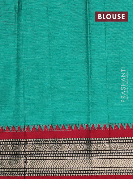 Narayanpet cotton saree green and maroon with plain body and temple design zari woven border