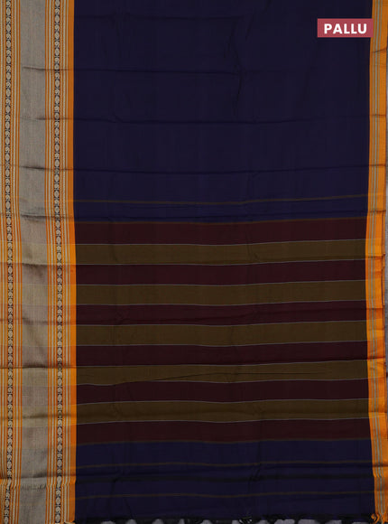 Narayanpet cotton saree jamun shade and mustard yellow with plain body and long thread woven border