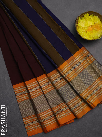 Narayanpet cotton saree deep maroon and mustard yellow with plain body and long thread woven border
