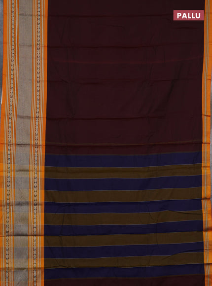 Narayanpet cotton saree deep maroon and mustard yellow with plain body and long thread woven border