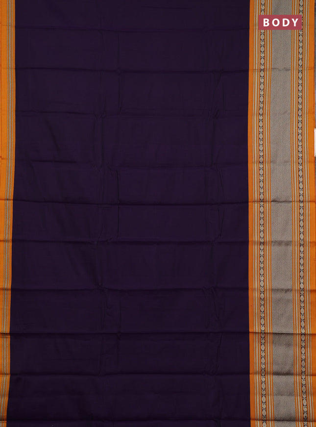 Narayanpet cotton saree deep violet and dark mustard with plain body and long thread woven border