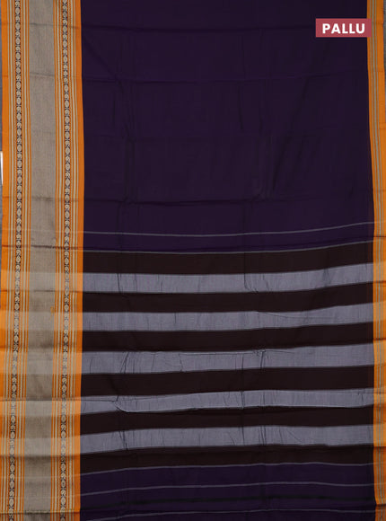 Narayanpet cotton saree deep violet and dark mustard with plain body and long thread woven border