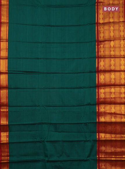 Narayanpet cotton saree green and red with plain body and long rudhraksha zari woven border