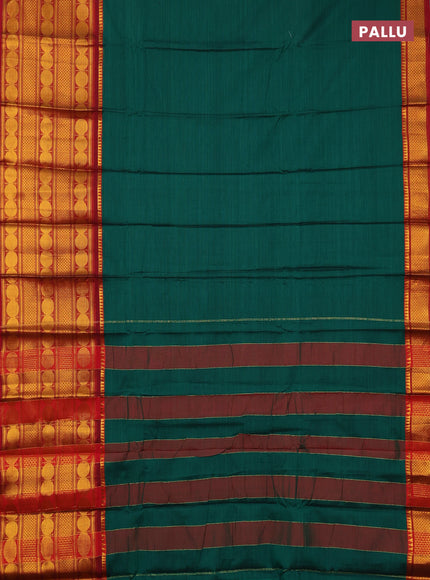 Narayanpet cotton saree green and red with plain body and long rudhraksha zari woven border