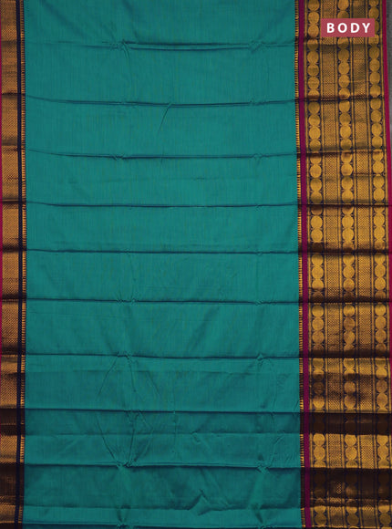 Narayanpet cotton saree teal green and pink with plain body and long rudhraksha zari woven border