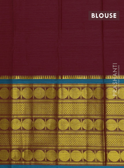 Narayanpet cotton saree maroon and green with plain body and long rudhraksha zari woven border