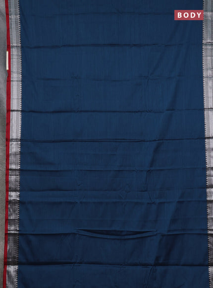 Narayanpet cotton saree peacock blue and maroon with plain body and silver zari woven border