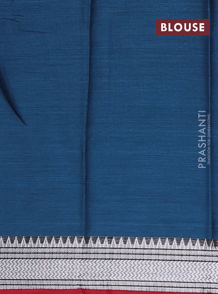 Narayanpet cotton saree peacock blue and maroon with plain body and silver zari woven border