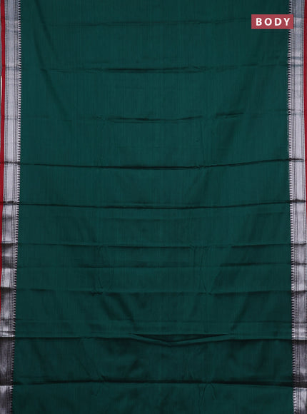 Narayanpet cotton saree green and red with plain body and silver zari woven border