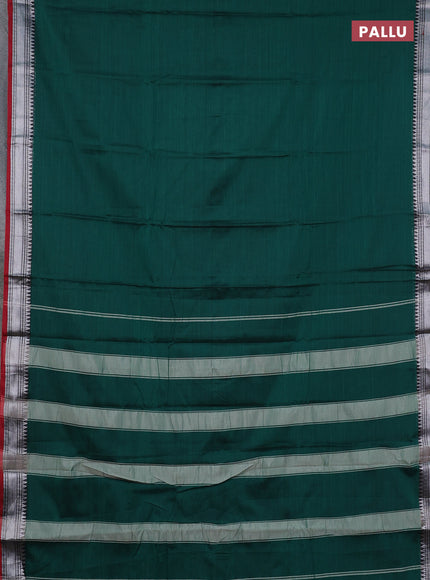 Narayanpet cotton saree green and red with plain body and silver zari woven border