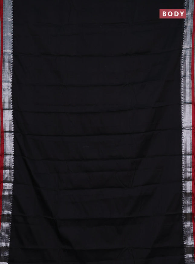 Narayanpet cotton saree black and maroon with plain body and silver zari woven border