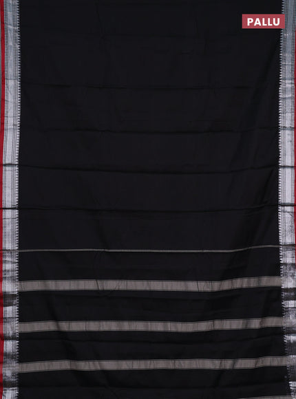 Narayanpet cotton saree black and maroon with plain body and silver zari woven border