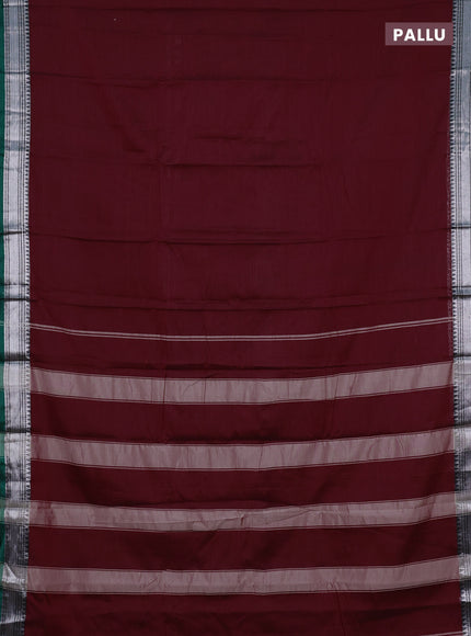Narayanpet cotton saree maroon and green with plain body and silver zari woven border