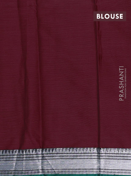 Narayanpet cotton saree maroon and green with plain body and silver zari woven border