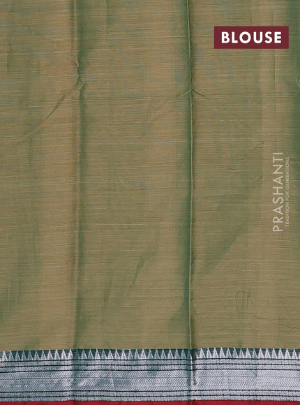 Narayanpet cotton saree elaichi green and dark green with plain body and silver zari woven border