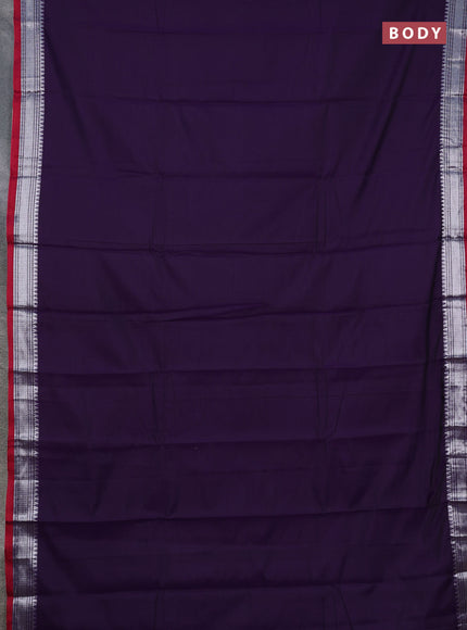 Narayanpet cotton saree deep violet and red with plain body and silver zari woven border
