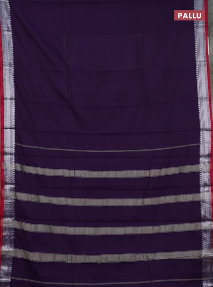 Narayanpet cotton saree deep violet and red with plain body and silver zari woven border