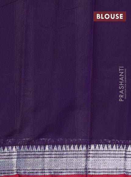Narayanpet cotton saree deep violet and red with plain body and silver zari woven border
