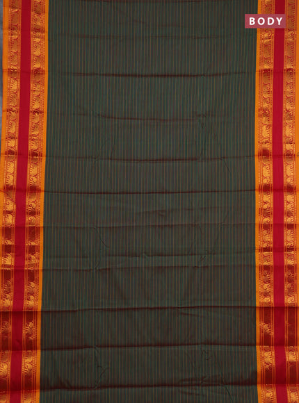 Narayanpet cotton saree manthulir green and red mango yellow with allover stripes pattern and rettapet zari woven border