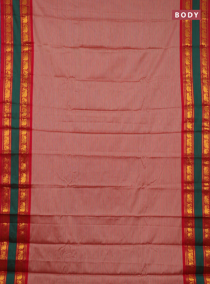 Narayanpet cotton saree rust shade and maroon with allover stripes pattern and rettapet zari woven border