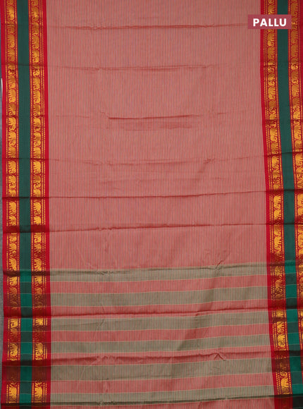 Narayanpet cotton saree rust shade and maroon with allover stripes pattern and rettapet zari woven border