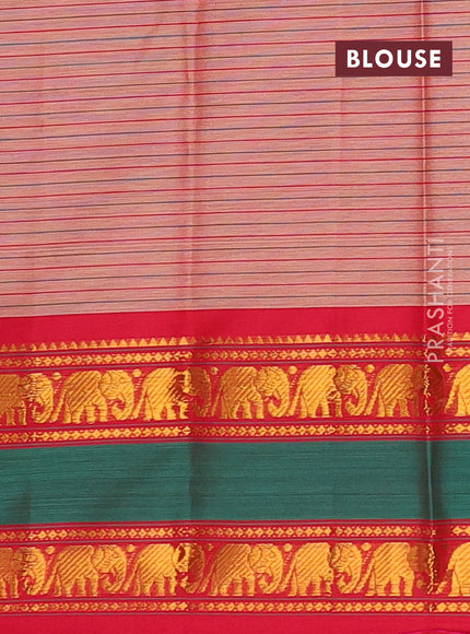 Narayanpet cotton saree rust shade and maroon with allover stripes pattern and rettapet zari woven border