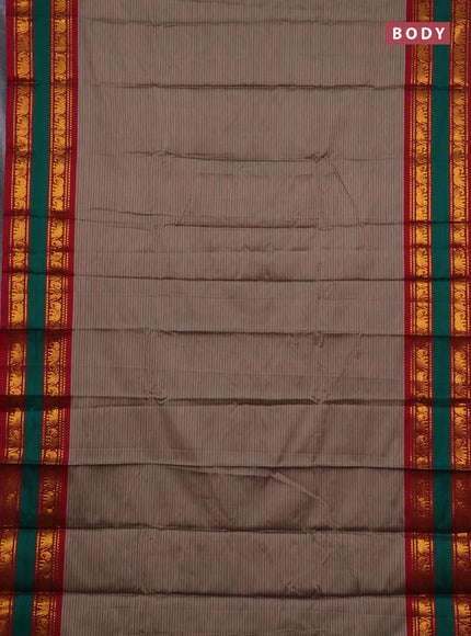Narayanpet cotton saree brown and maroon with allover stripes pattern and rettapet zari woven border