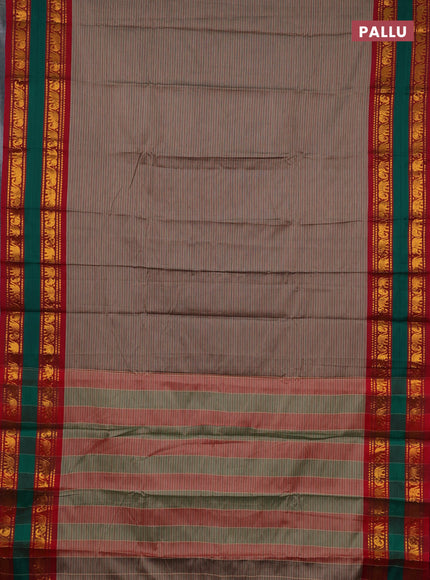 Narayanpet cotton saree brown and maroon with allover stripes pattern and rettapet zari woven border
