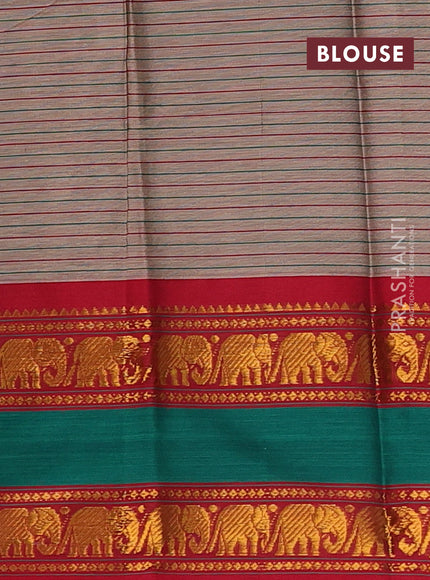 Narayanpet cotton saree brown and maroon with allover stripes pattern and rettapet zari woven border