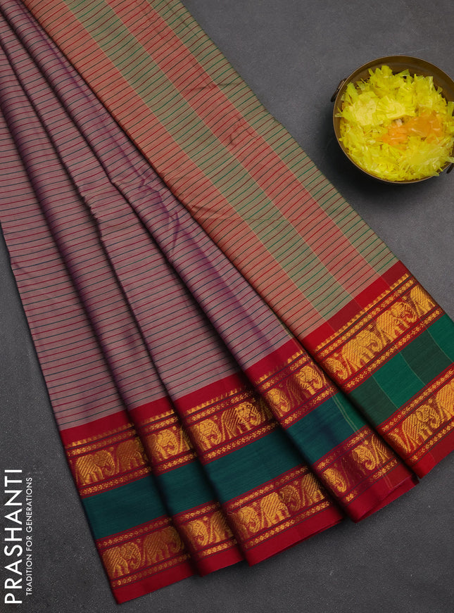 Narayanpet cotton saree dark beige and maroon with plain body and rettapet zari woven border