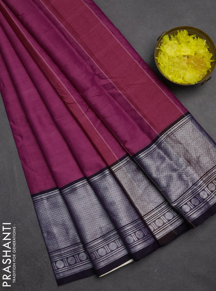 Narayanpet cotton saree pink shade and dark blue with plain body and long silver zari woven border
