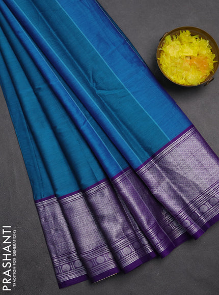 Narayanpet cotton saree cs blue and violet with plain body and long silver zari woven border