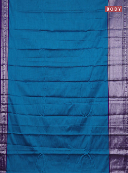 Narayanpet cotton saree cs blue and violet with plain body and long silver zari woven border