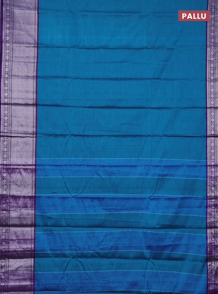 Narayanpet cotton saree cs blue and violet with plain body and long silver zari woven border