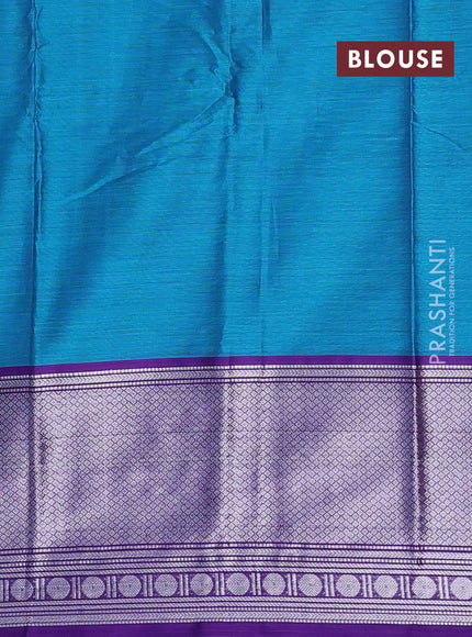 Narayanpet cotton saree cs blue and violet with plain body and long silver zari woven border
