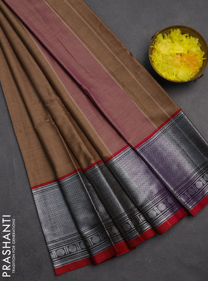 Narayanpet cotton saree sandal and black red with plain body and long silver woven border