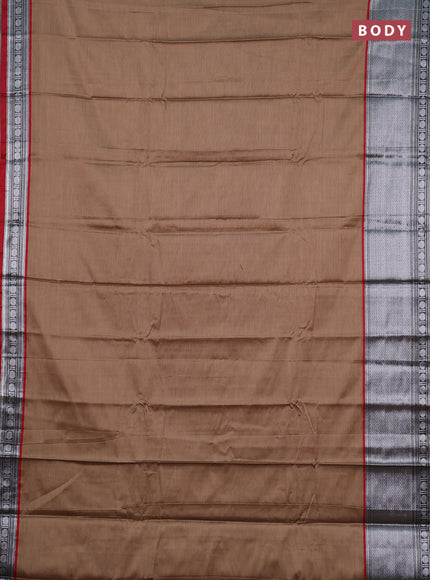 Narayanpet cotton saree sandal and black red with plain body and long silver woven border