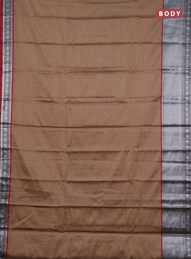 Narayanpet cotton saree sandal and black red with plain body and long silver woven border