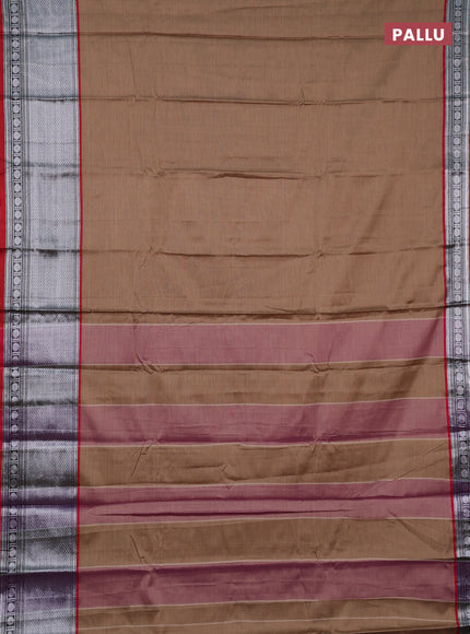 Narayanpet cotton saree sandal and black red with plain body and long silver woven border