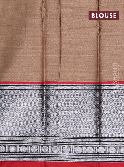 Narayanpet cotton saree sandal and black red with plain body and long silver woven border