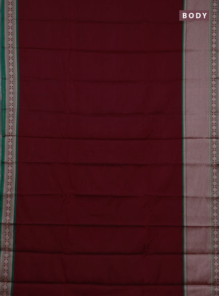 Narayanpet cotton saree maroon and green with plain body and long thread woven border